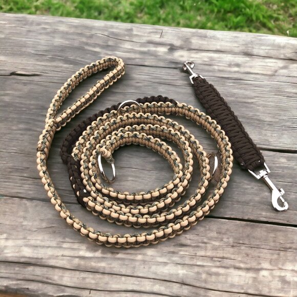 Dog Slip Lead with Safety ~ 78" Tri Camo Tan & Brown Paracord ~ New ~ Handmade - Picture 1 of 13